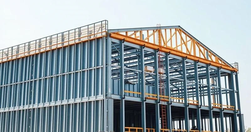 Construção de prédio com estrutura metalica